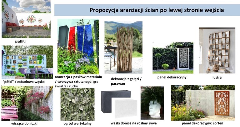 Projektowanie ogrodów i tarasów. Inspiracja na ozdobę ściany przy wejściu do domu